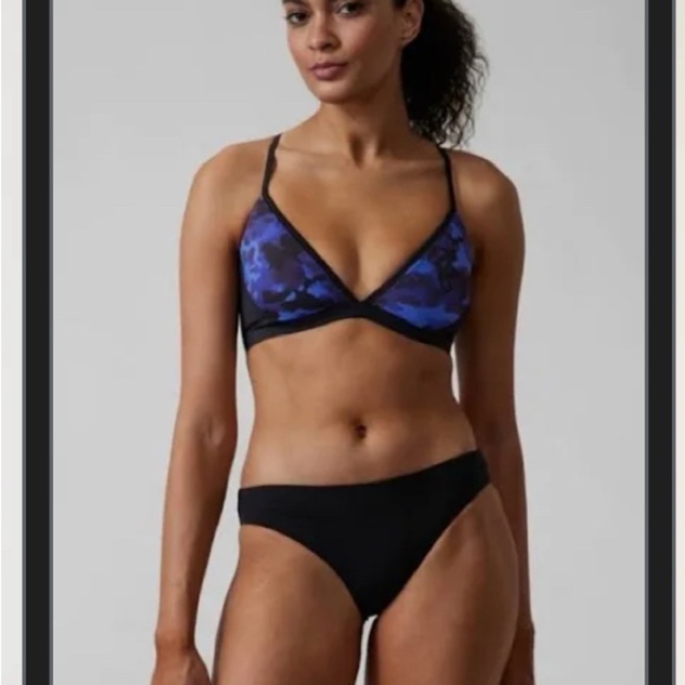 Athleta Blue Floral Strappy Bikini Top with Black Trim - Picture 11 of 15